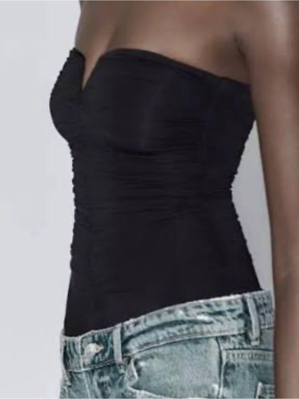 Zara Black Strapless Ruched Bodysuit
